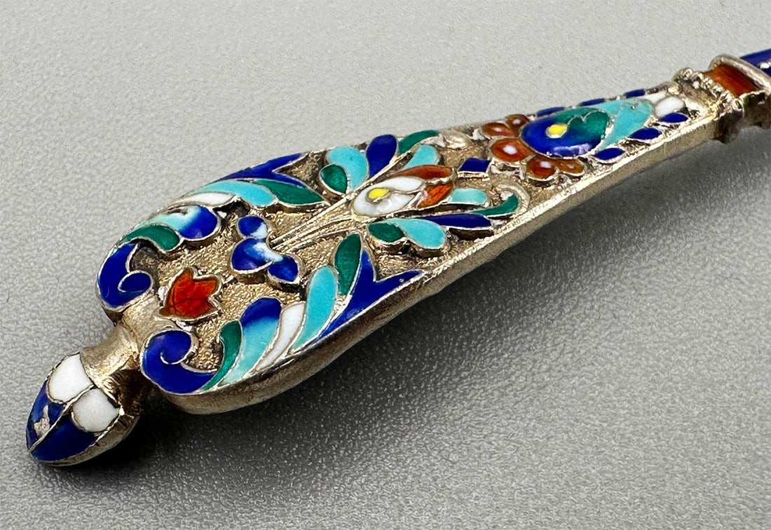 RARE SILVER CHAMPLEVE ENAMEL SPOON - 9