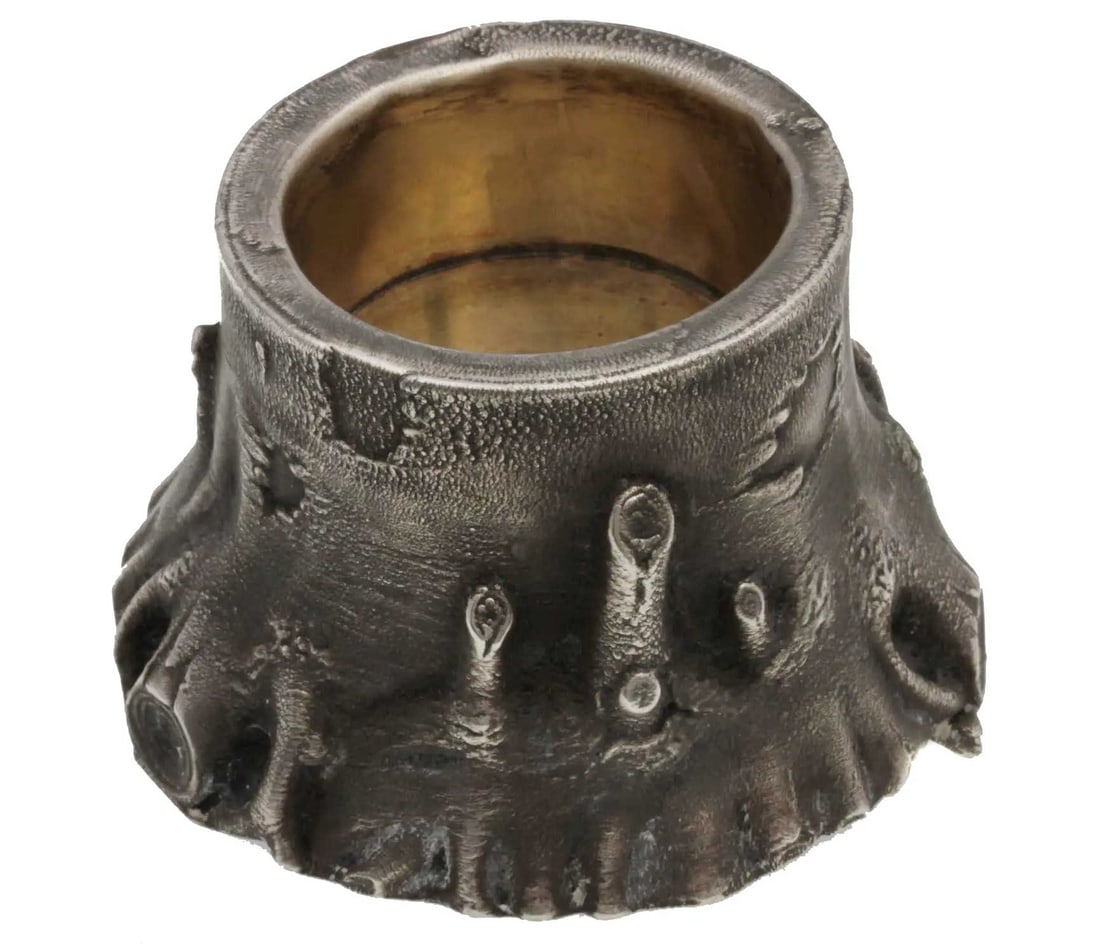 SAZIKOV - RUSSIAN SILVER SALT CELLAR: Prestigious Gift! Price Reduced — Limited-Time Offer! RUSSIAN GILDED SILVER SALT CELLAR TREE STUMP, Ignat SAZIKOV A Russian silver salt cellar carved in the form of a tree stump with a gilded