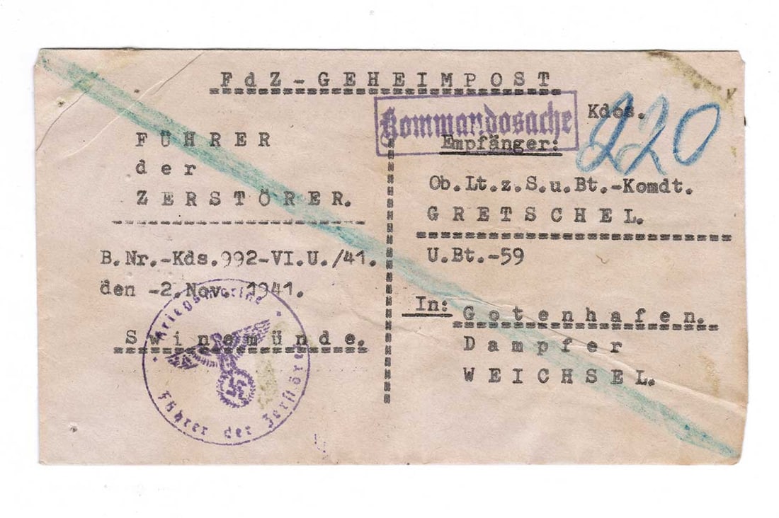 EXTREMELY RARE GERMAN WWII POST, U-BOAT U-59, 1941 (1 of 9)