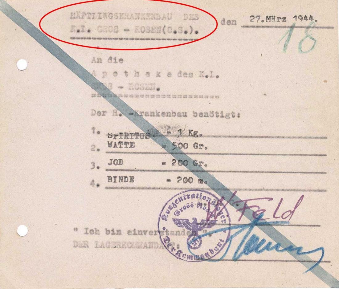 GERMAN WWII MEDICAL PRESCRIPTION fr. CONCENTRATION CAMP (1 of 9)