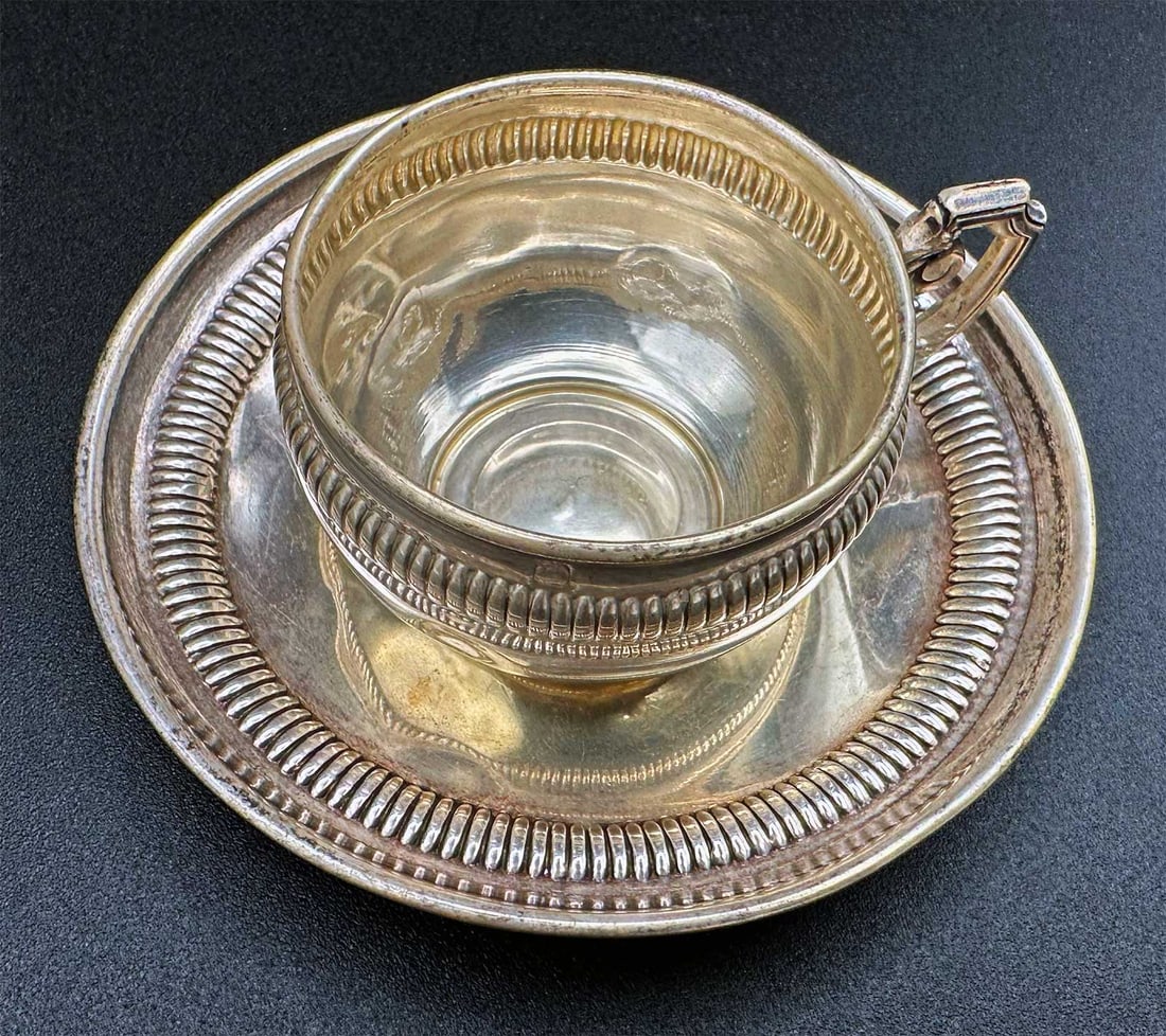 RARE FRENCH SILVER CUP & SAUCER SET (1 of 12)
