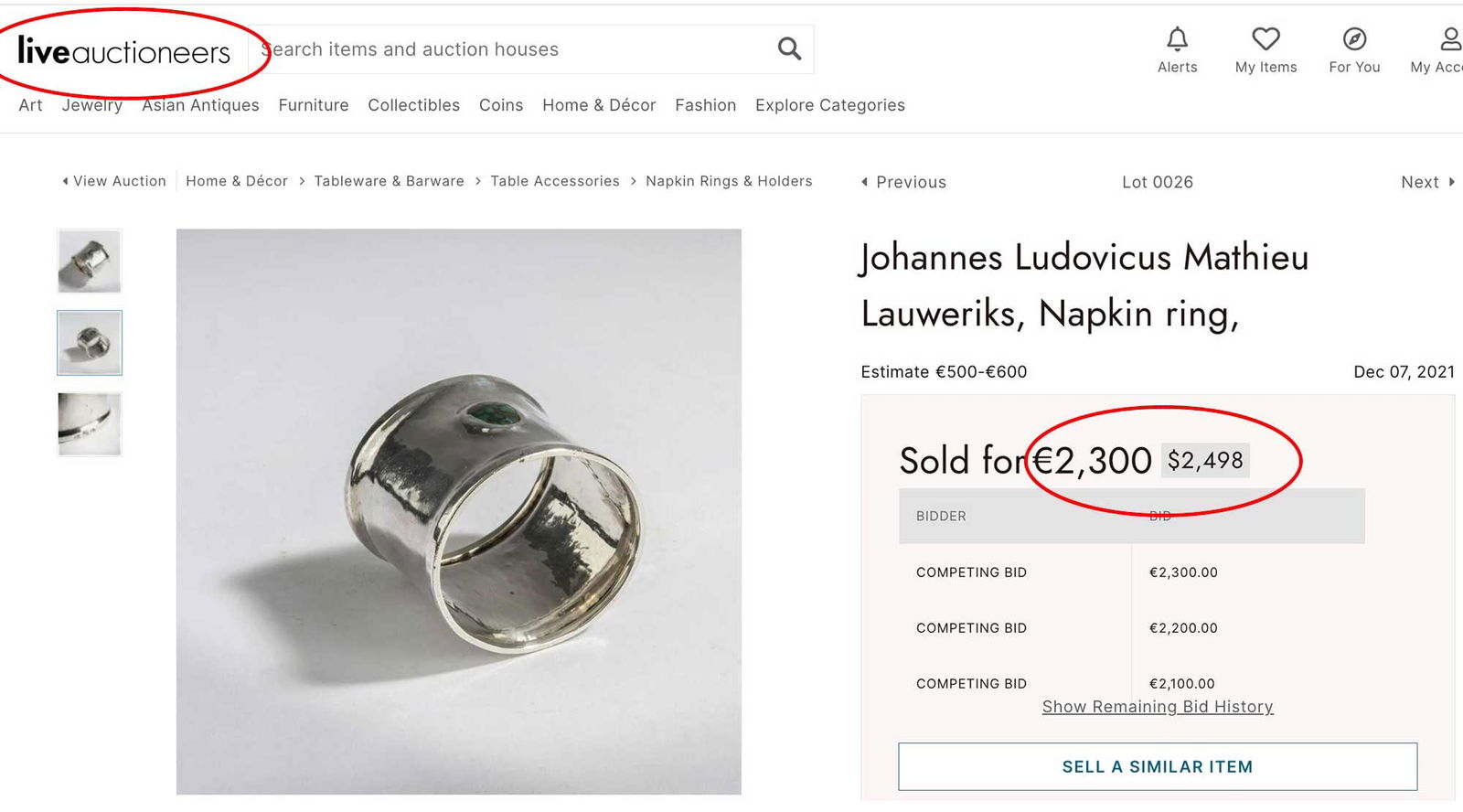 RUSSIAN SILVER NAPKIN RING, MARKED - 9