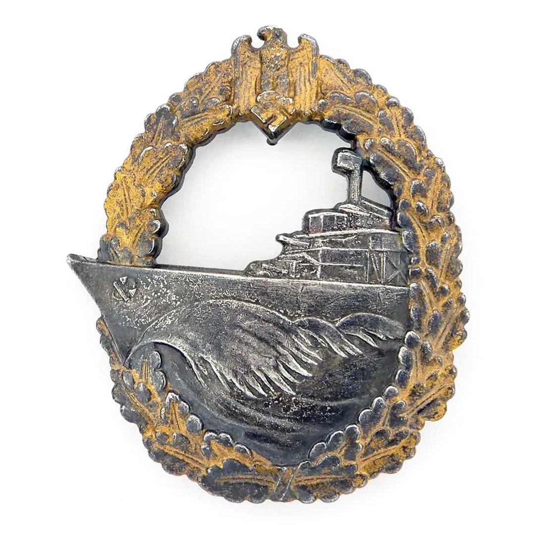 GERMAN WWII KRIEGSMARINE DESTROYER WAR BADGE: Display Item! Price Reduced — Limited-Time Offer! GERMAN WWII NAVY KRIEGSMARINE DESTROYER WAR BADGE Produced between 1942 and 1945, it features a horizontal pin back and is made of zinc. It was like