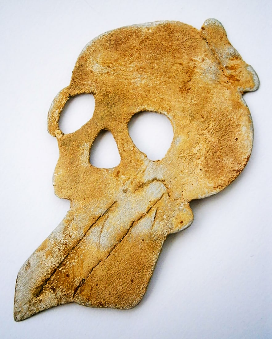 GERMAN WWII BADGE w. SKULL & BONES: Display Piece! Price Reduced — Limited-Time Offer! GERMAN WWII BADGE with SKULL and BONES German WWII badge with a skull and bones, crafted as trench art for Special Forces. Rare and Collectible His