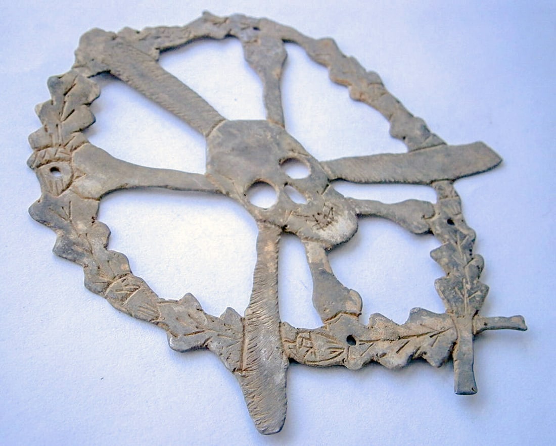 GERMAN WWII SKULL & BONES for HELMET M35, M42: Display Piece! Price Reduced — Limited-Time Offer! GERMAN WWII SKULL and BONES for HELMET M35 or M42 German WWII skull and bones emblem for M35 or M42 helmets - meticulously handmade, showcasing exc