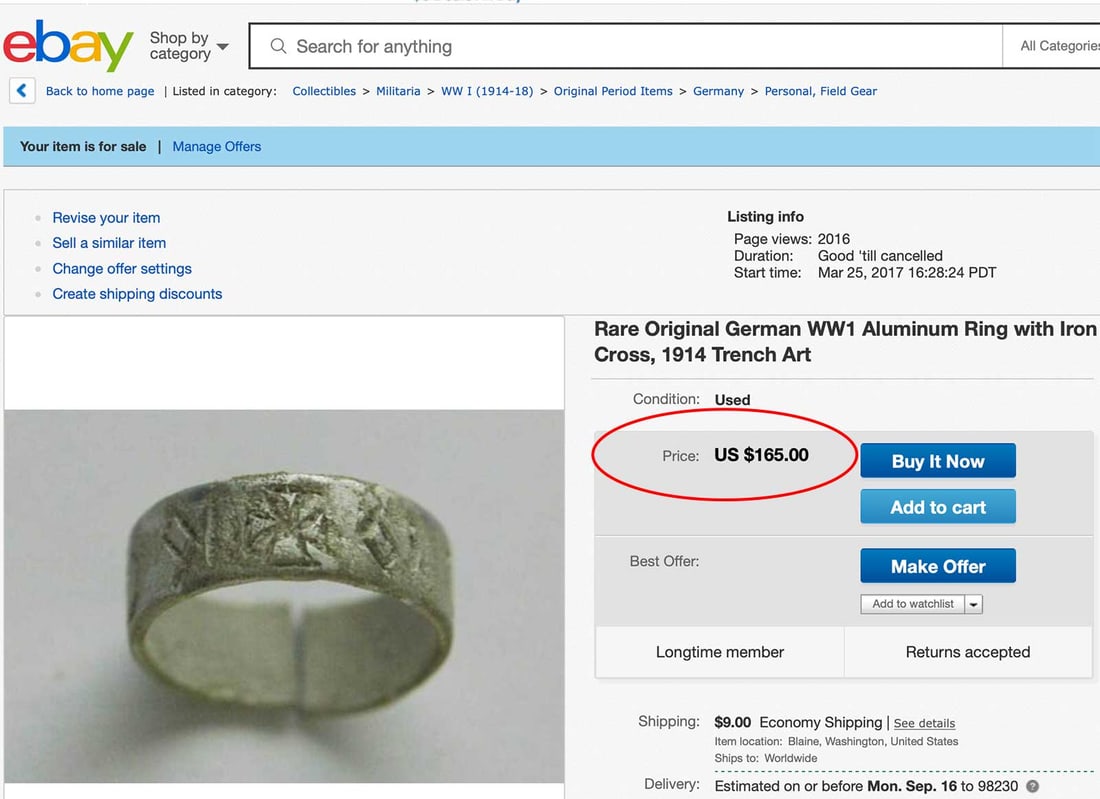 GERMAN WWI RING DATED 1914-1916 - 8