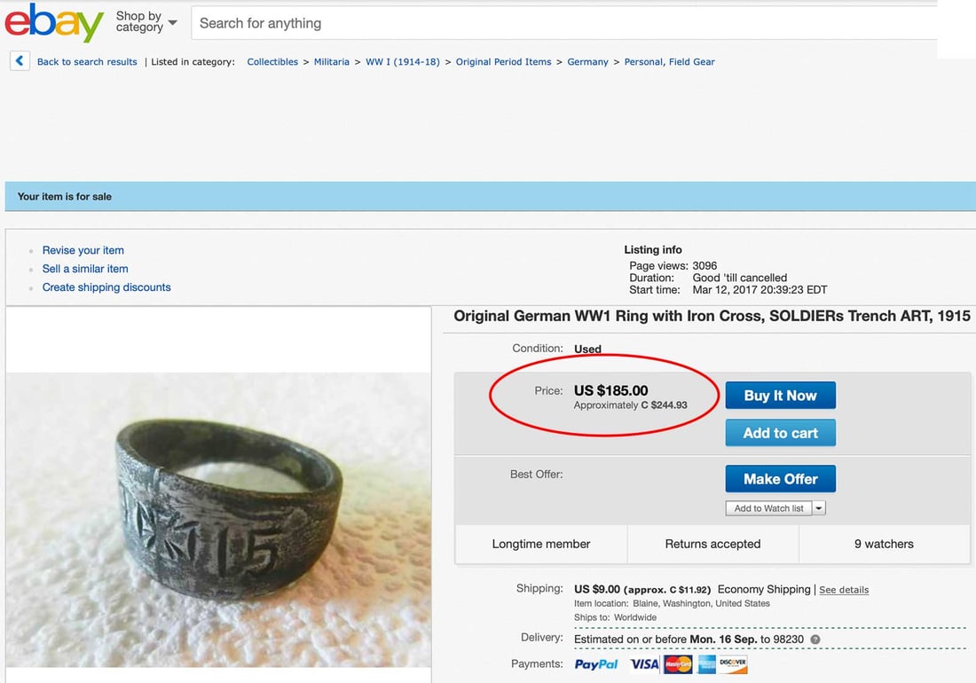 GERMAN WWI RING DATED 1914-1916 - 9