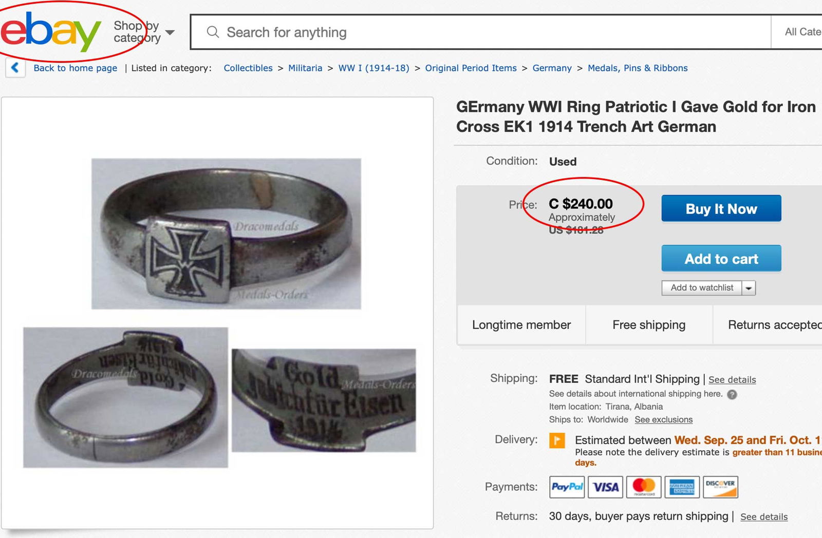 GERMAN WWII RING DATED 9.1.1942 - 15