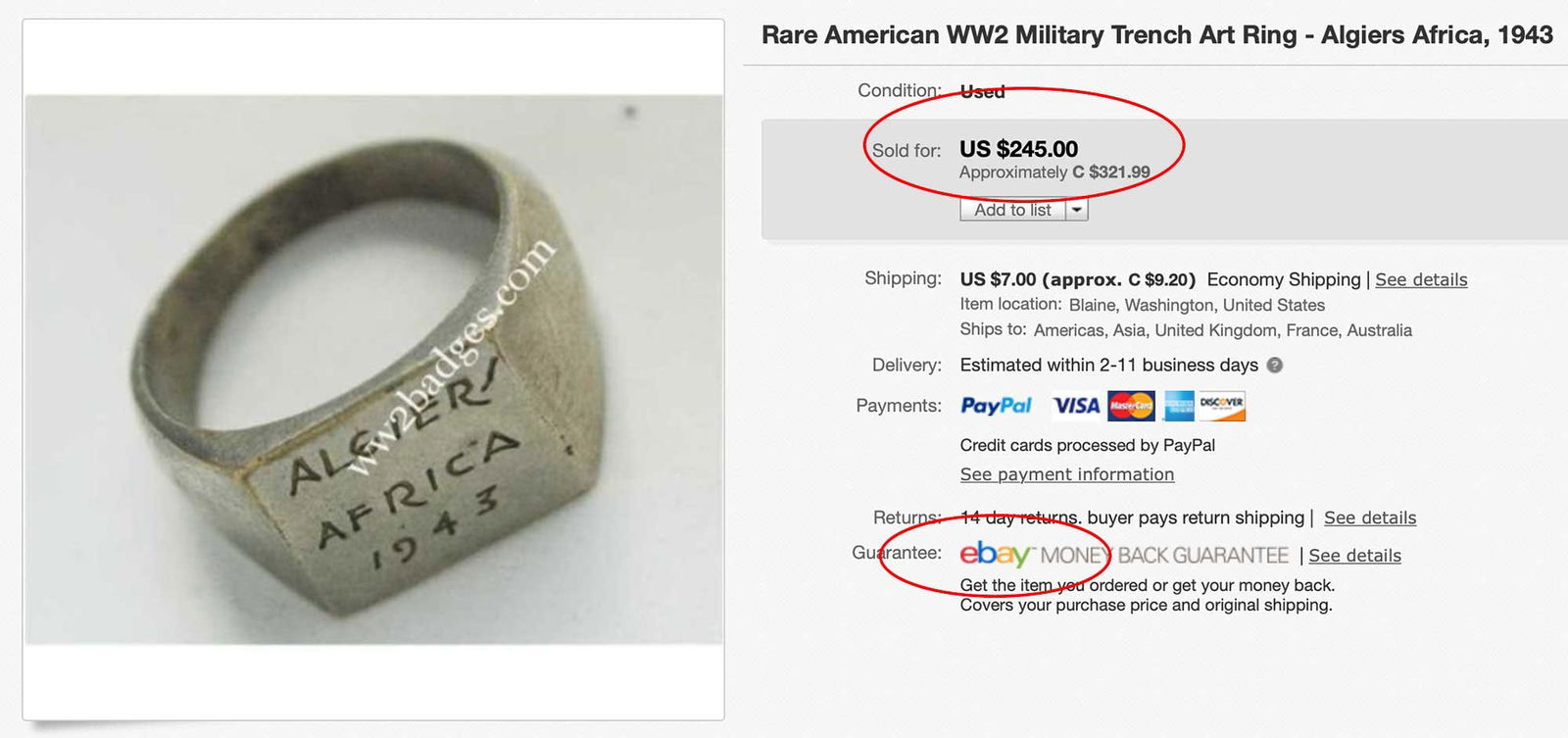 GERMAN WWII RING DATED 9.1.1942 - 16