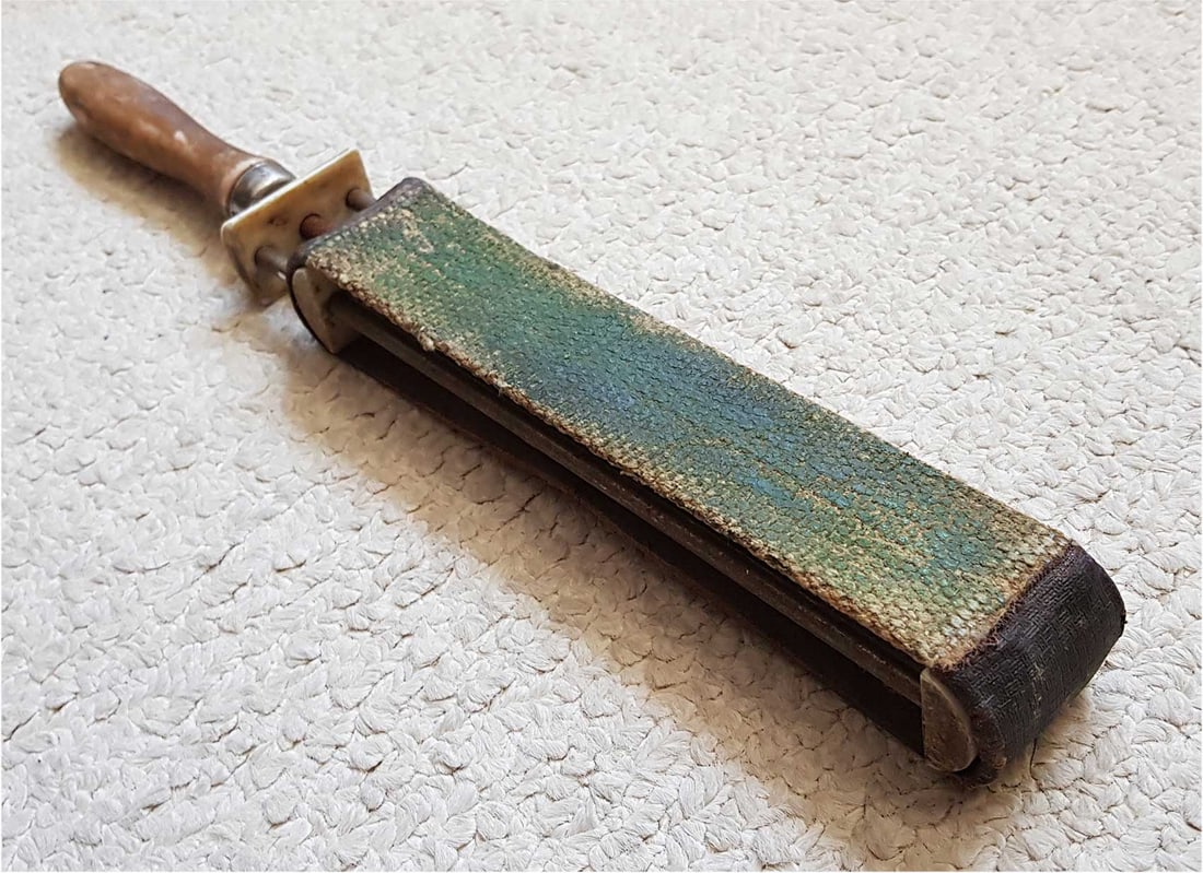 GERMAN WWII STRAIGHT RAZOR TRADE SIGN SHARPNER: Price Reduced — Limited-Time Offer! GERMAN WWII STRAIGHT RAZOR TRADE SIGN SHARPNER German WWII Straight Razor Trade Sign with Sharpener. This item is a genuine witness to world history. Rare and Col