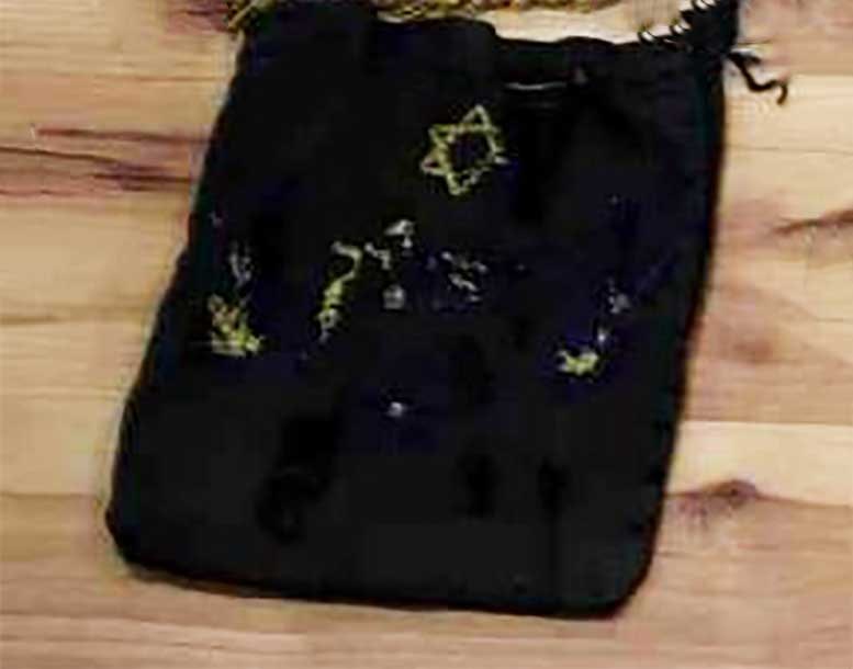 JEWISH WWII EMBROIDERED FELT BAG w. DAVID STAR: Great Display Item! Price Reduced — Limited-Time Offer! JEWISH WWII EMBROIDERED TELFILLIN FELT BAG with STAR of DAVID from LITZMANNSTADT in POLAND Jewish WWII embroidered Tefillin felt bag with the