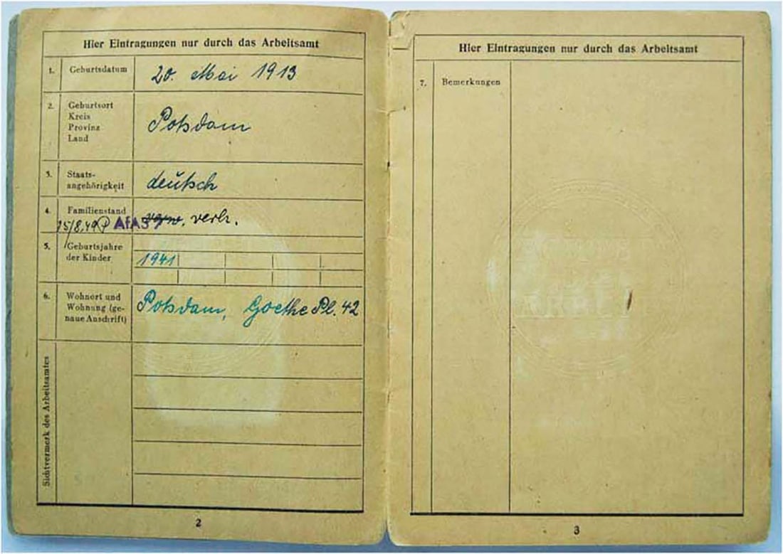 GERMAN WORKER BOOKLETS, ARBEITSBUCH - 6