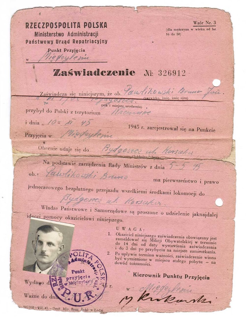 POLISH WWII DOCUMENT of REPATRIATE, MAY 5, 1945: Great Display Piece! Price Reduced — Limited-Time Offer! EXTREMELY RARE POLISH WWII DOCUMENT of REPATRIATE, MAY 5, 1945 Polish WWII document of repatriate, dated May 5, 1945. This document was