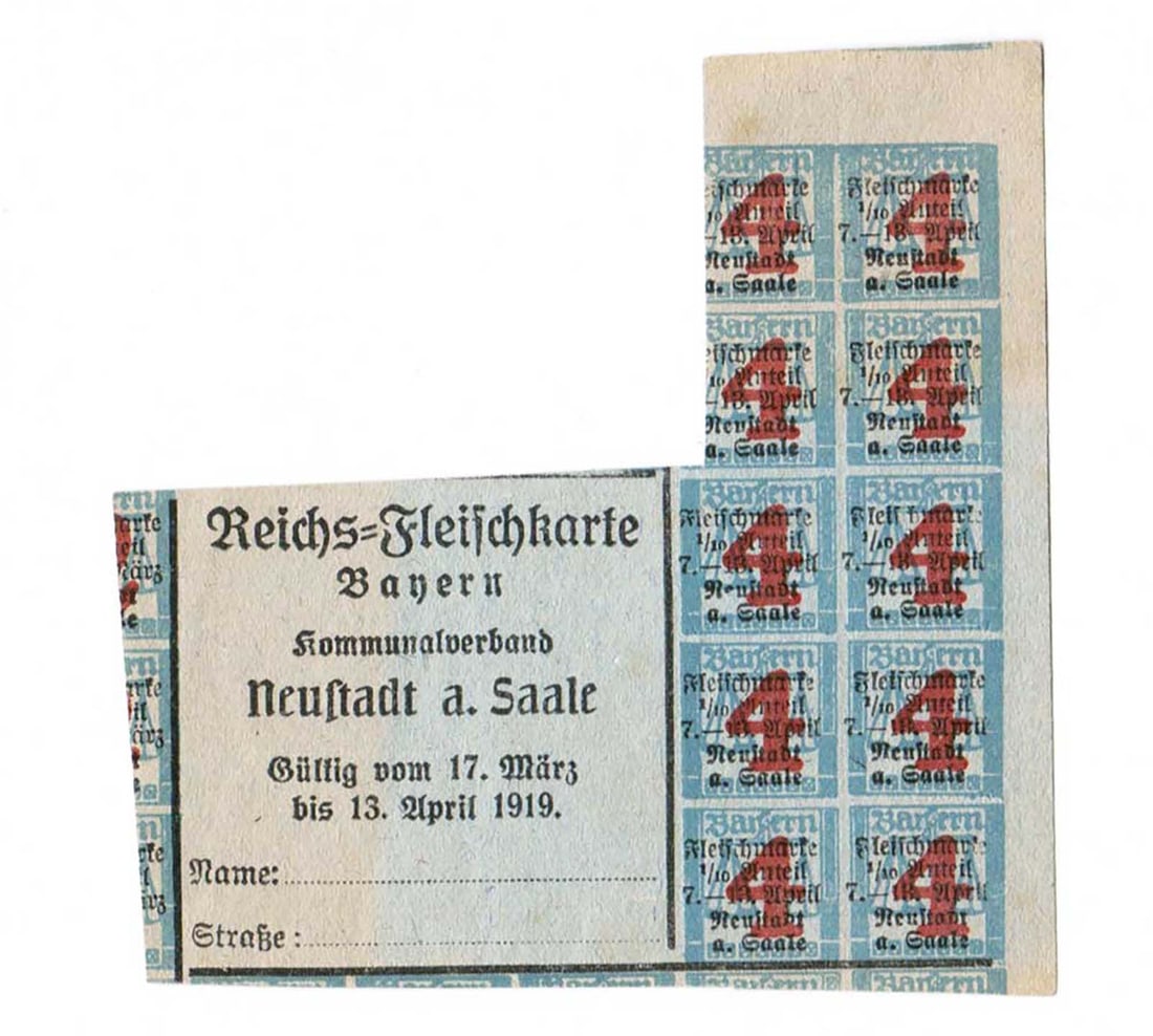 EXTREMELY RARE GERMAN WW1 MEAL TICKETS, 1919: Great Display Piece! Price Reduced — Limited-Time Offer! EXTREMELY RARE GERMAN WW1 MEAL TICKETS from 1919 For your viewing, we present a rare German WW1 meal ticket from 1919. It is nearly
