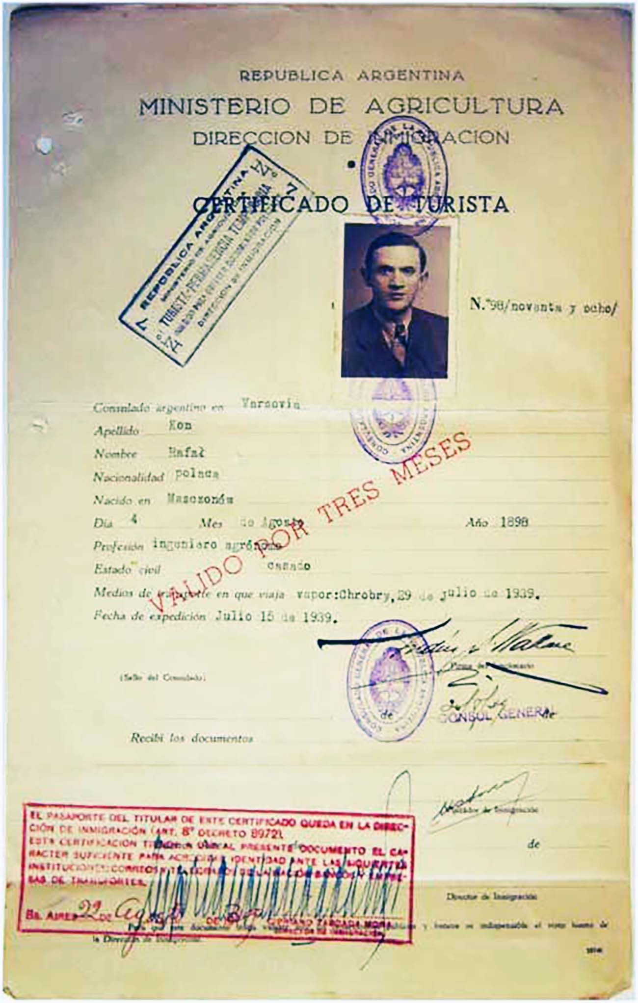 JEWISH WWII VISA IMMIGRATION to ARGENTINA, 1939: Museum Item! JEWISH WWII VISA IMMIGRATION to ARGENTINA, 1939 In 1939, during the German invasion of Poland at the outbreak of World War II, many Polish Jews fled to Argentina from the Warsaw Ghetto. T