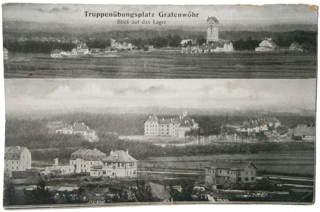 GERMAN FELDPOST fr. CONCENTRATION CAMP, 1916: Great Display Piece! Price Reduced — Limited-Time Offer! GERMAN FELDPOST from CONCENTRATION CAMP, 1916 German WWI FELDPOST with images of the Grafenwöhr military training area, dated 1916.