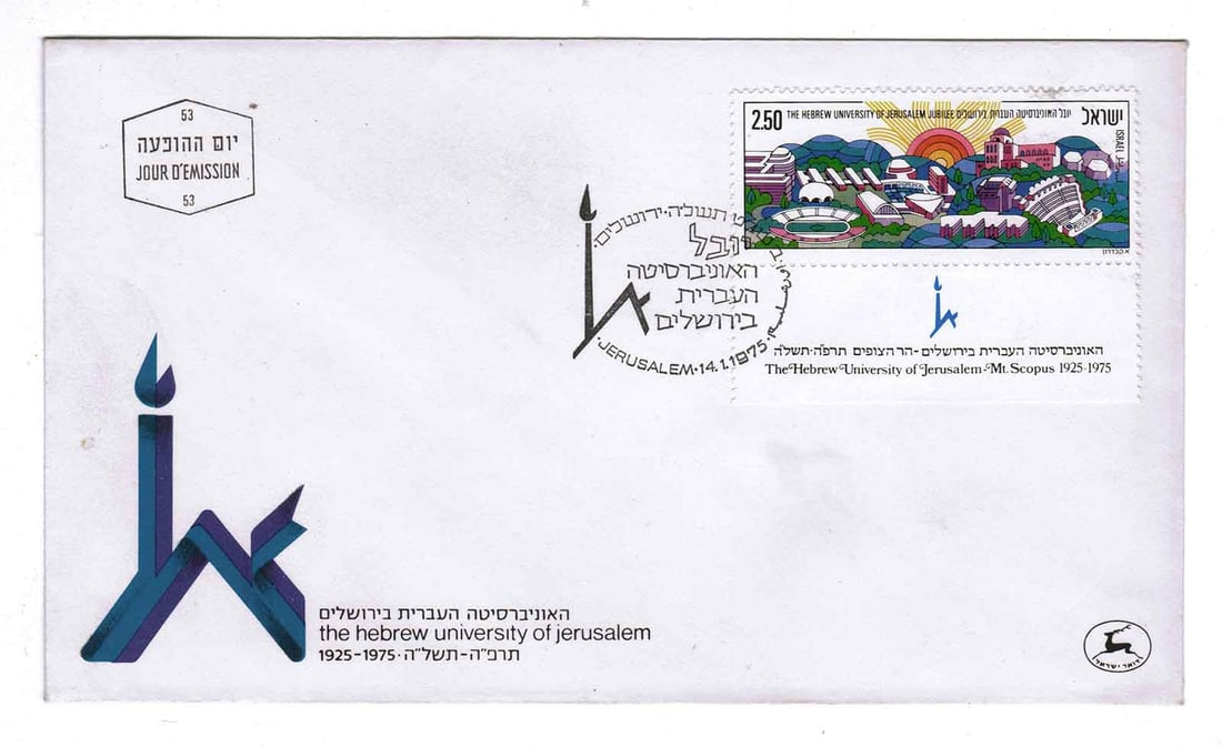 JEWISH POSTCARD, FIRST DAY STAMP, JERUSALEM, 1975 (1 of 4)