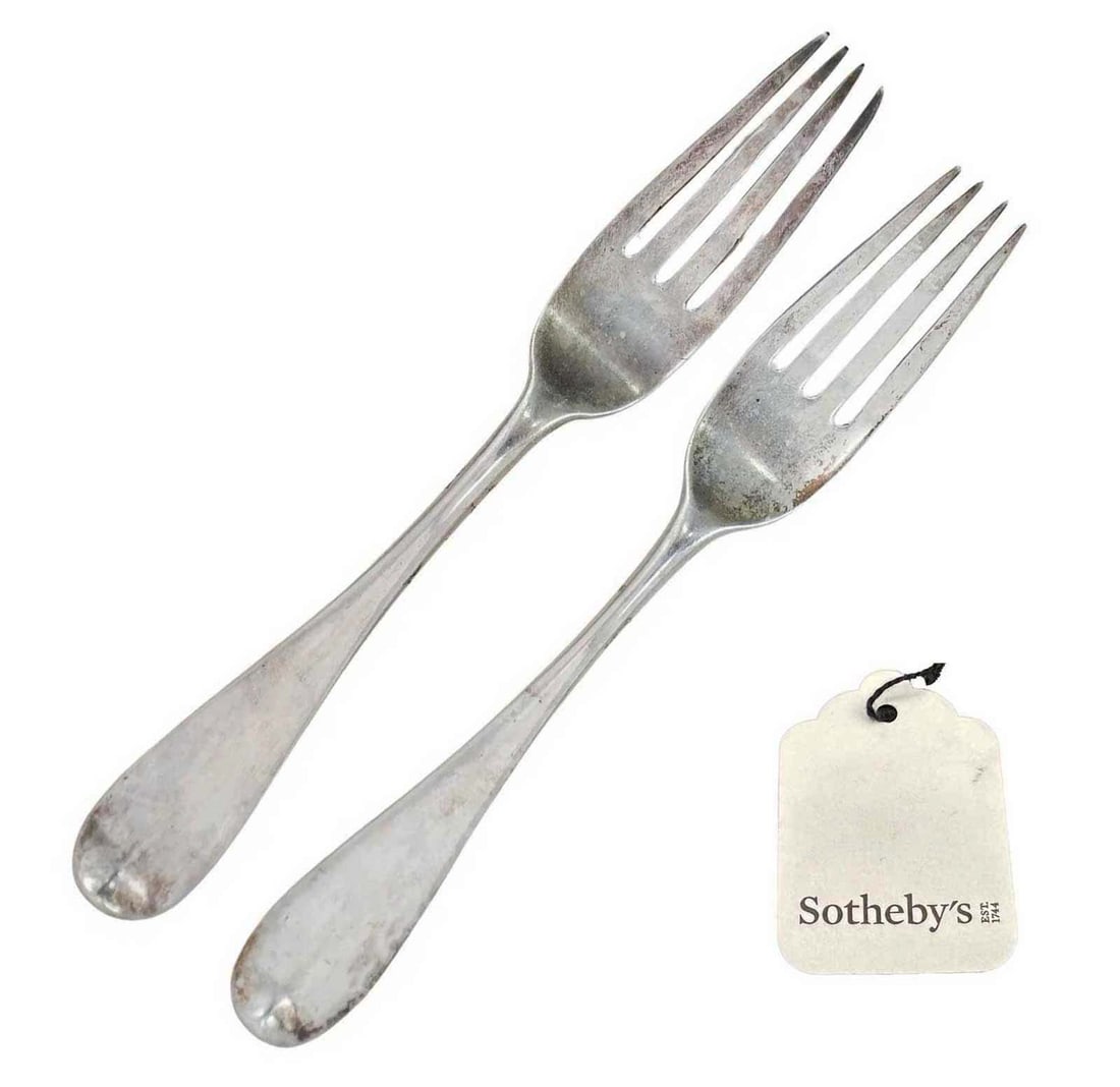 RUSSIAN SILVER TWO LUNCHEON FORKs: LifeTime Warranty! Price Reduced — Limited-Time Offer! Ivan KHLEBNIKOV - RUSSIAN IMPERIAL TWO SILVER LUNCHEON FORKs, 1881 Offered for your consideration is a Russian Imperial silver salt cellar with