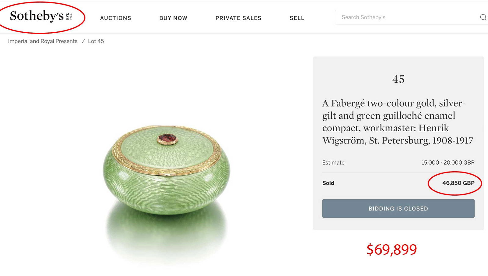 FABERGE - GOLD, SILVER & RUBY RUSSIAN COMPACT - 12