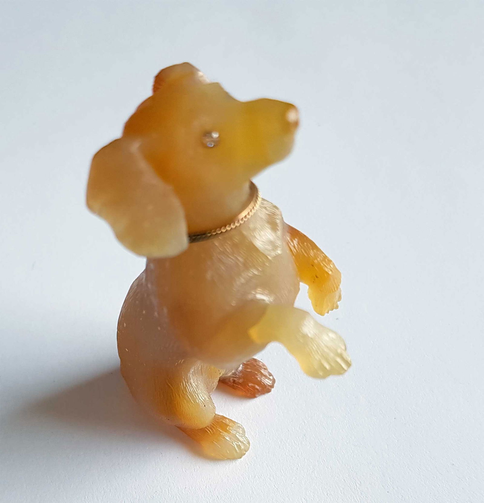 RUSSIAN AGATE DOG FIGURINE w. DIAMONDS - 4