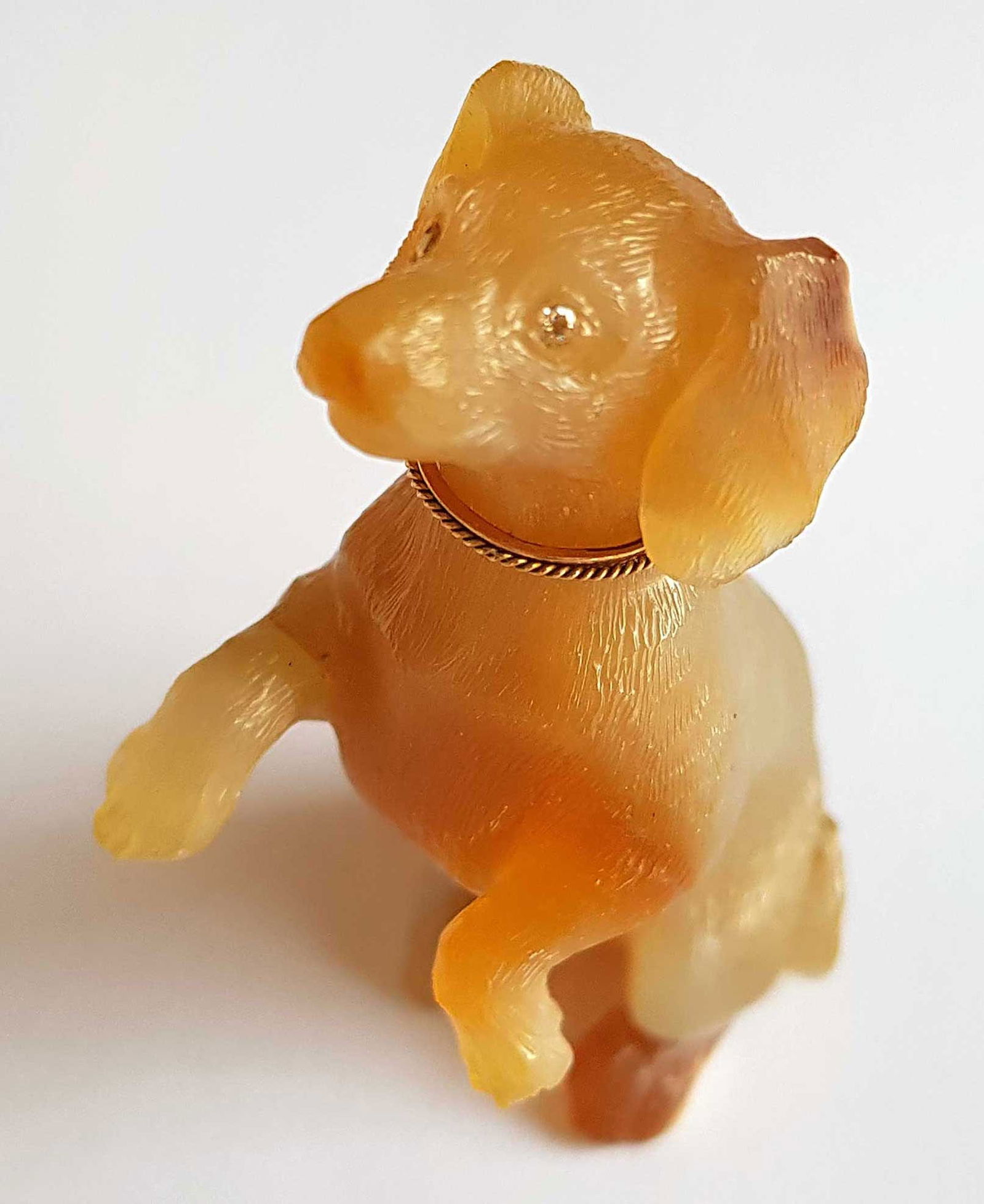 RUSSIAN AGATE DOG FIGURINE w. DIAMONDS - 5