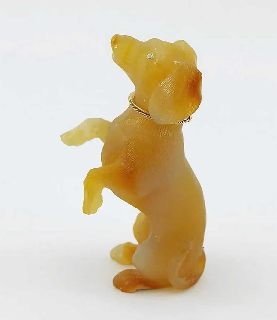 RUSSIAN AGATE DOG FIGURINE w. DIAMONDS - 8
