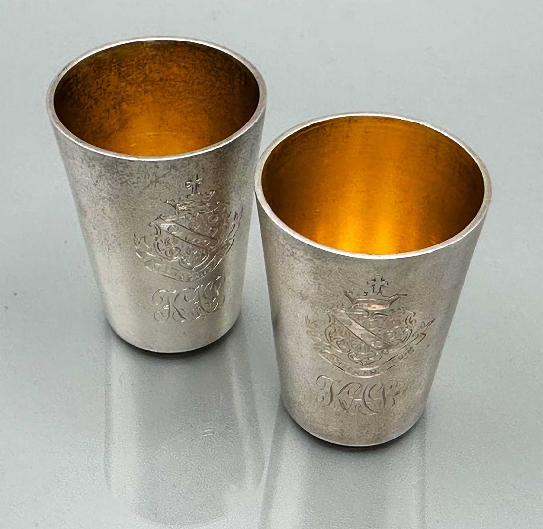 ANTIQUE GERMAN SILVER VODKA CUPS 19c. (1 of 14)