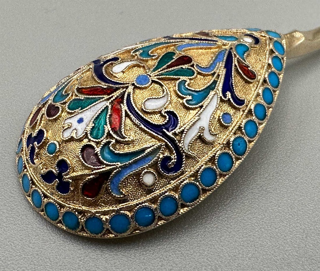 ANTIQUE RUSSIAN SILVER ENAMEL SPOON (1 of 15)