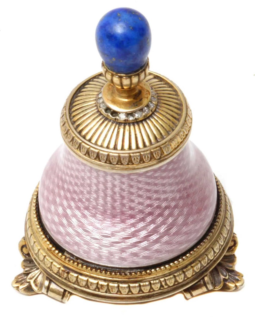 RUSSIAN DIAMOND & SILVER GLUE BOTTLE: Price Reduced — Limited-Time Offer! Pay in Installments—up to SIX months! RUSSIAN SILVER and DIAMOND ENAMELED GLUE BOTTLE This is a Russian silver and enamel glue bottle, standing on three legs an