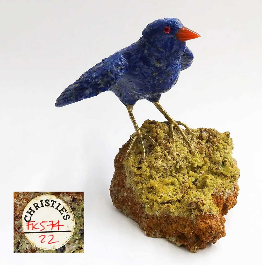 FABERGE - RUSSIAN FIGURINE of BIRD fr. CHRISTIE's: Price Reduced — Limited-Time Offer! Pay in Installments—up to SIX months! FABERGE - RUSSIAN LAPIS LAZULI BIRD FIGURINE, with CHRISTIE’S LABEL Finely carved in lapis lazuli, the modeled bird with