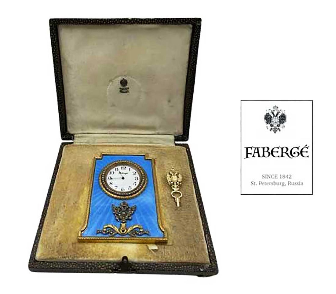 FABERGE - SILVER STAND CLOCK w. DIAMONDS (1 of 19)