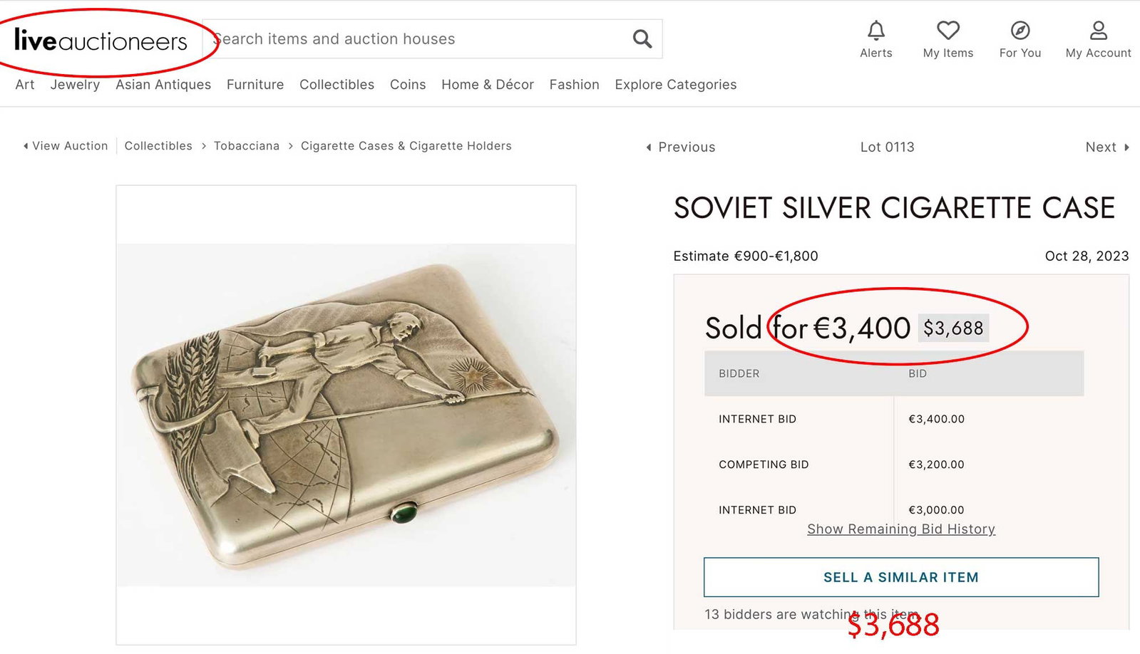 RUSSIAN SOVIET SILVER CIGARETTE CASE, BOX - 15