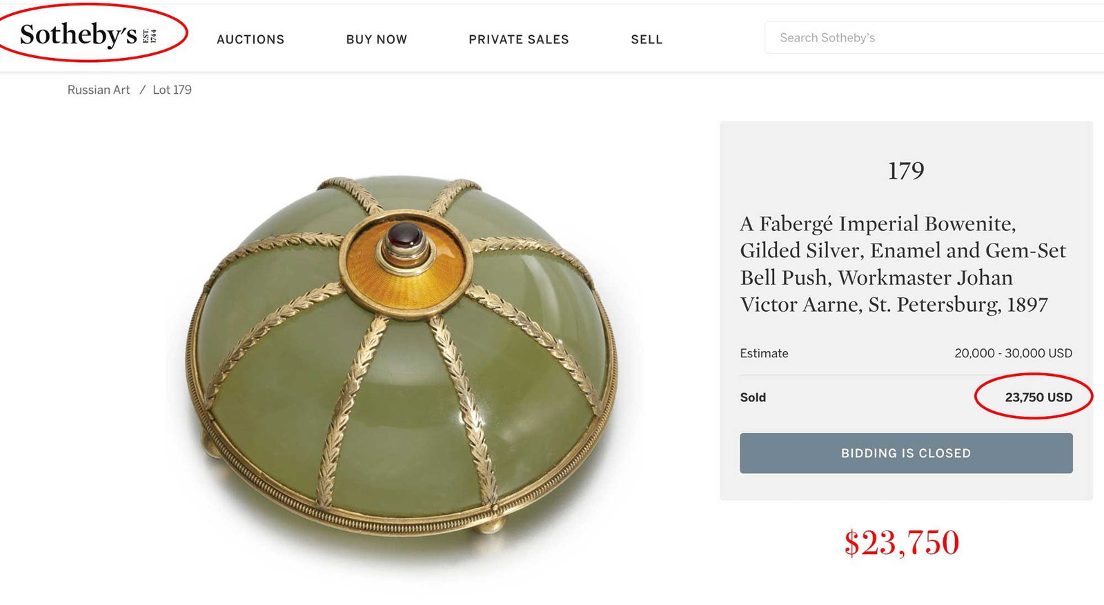 RUSSIAN SILVER QUARTZ BELL PUSH w. DIAMONDS - 10