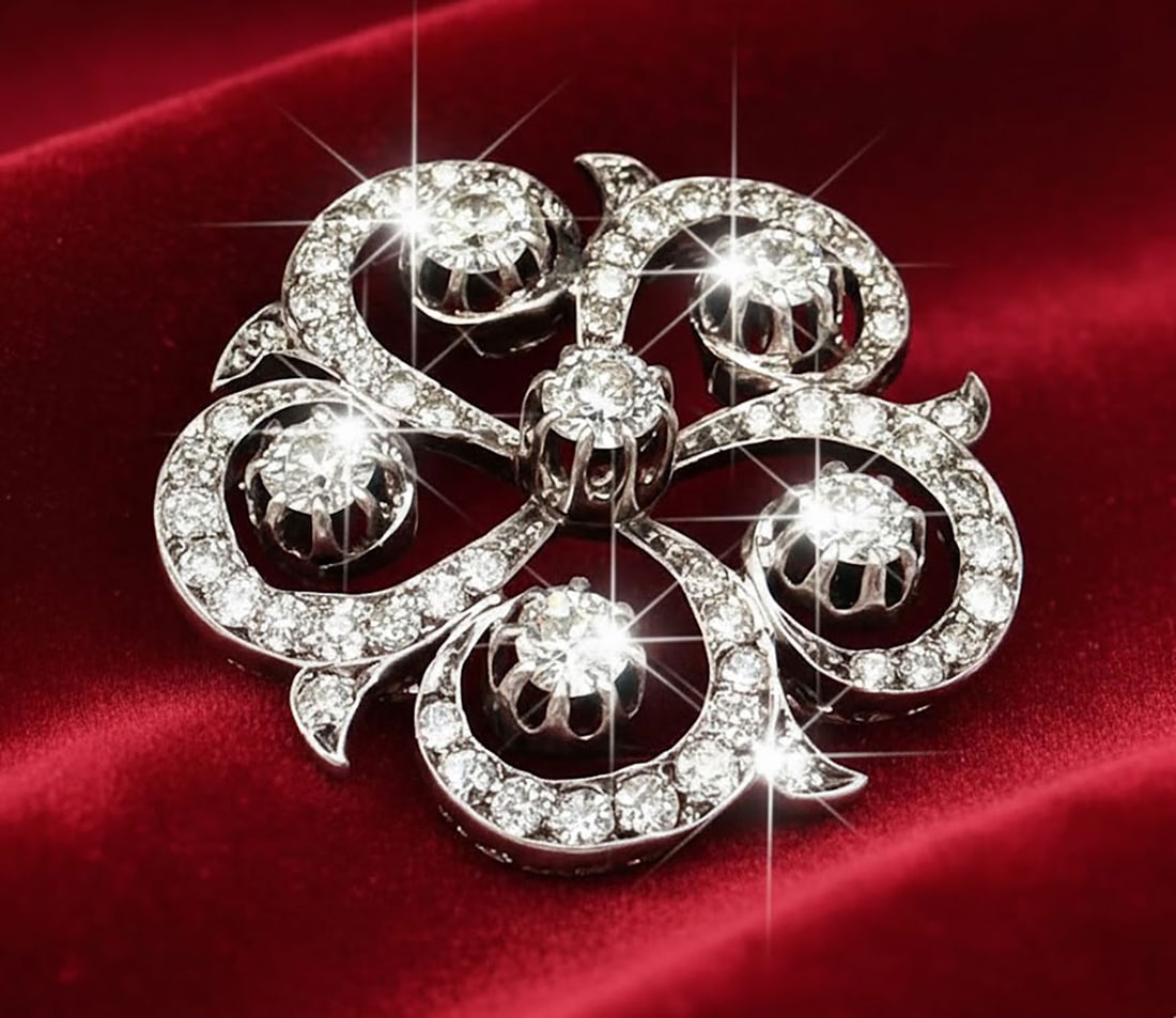 FABERGE - ANTIQUE GOLD & DIAMOND BROOCH RARE FLORAL FINE JEWELRY ESTATE PIECE (1 of 20)