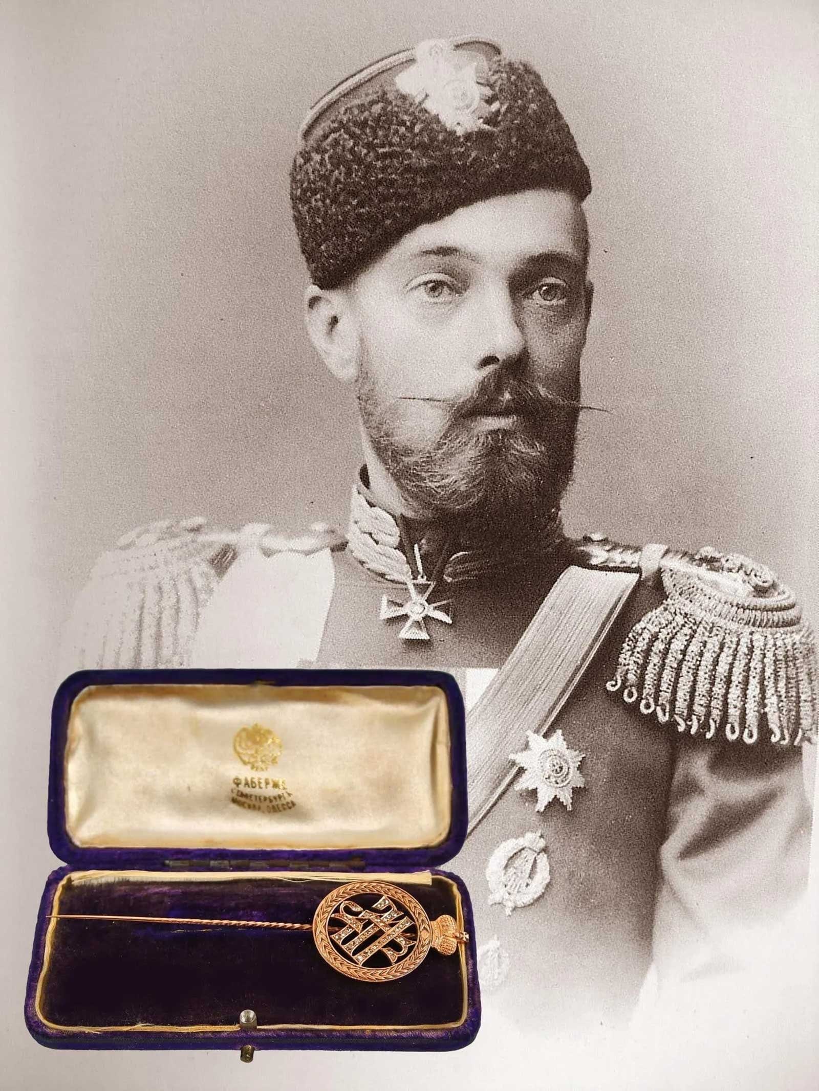 IMPERIAL RUSSIAN GOLD & DIAMOND MONOGRAM BROOCH OF GRAND DUKE SERGEI MIKHAILOVICH ROMANOV: No Reserve! Limited-Time Price Reduction! IMPERIAL RUSSIAN GOLD & DIAMOND MONOGRAM BROOCH OF GRAND DUKE SERGEI MIKHAILOVICH ROMANOV For your viewing pleasure is an extremely rare Imperial Russian rose