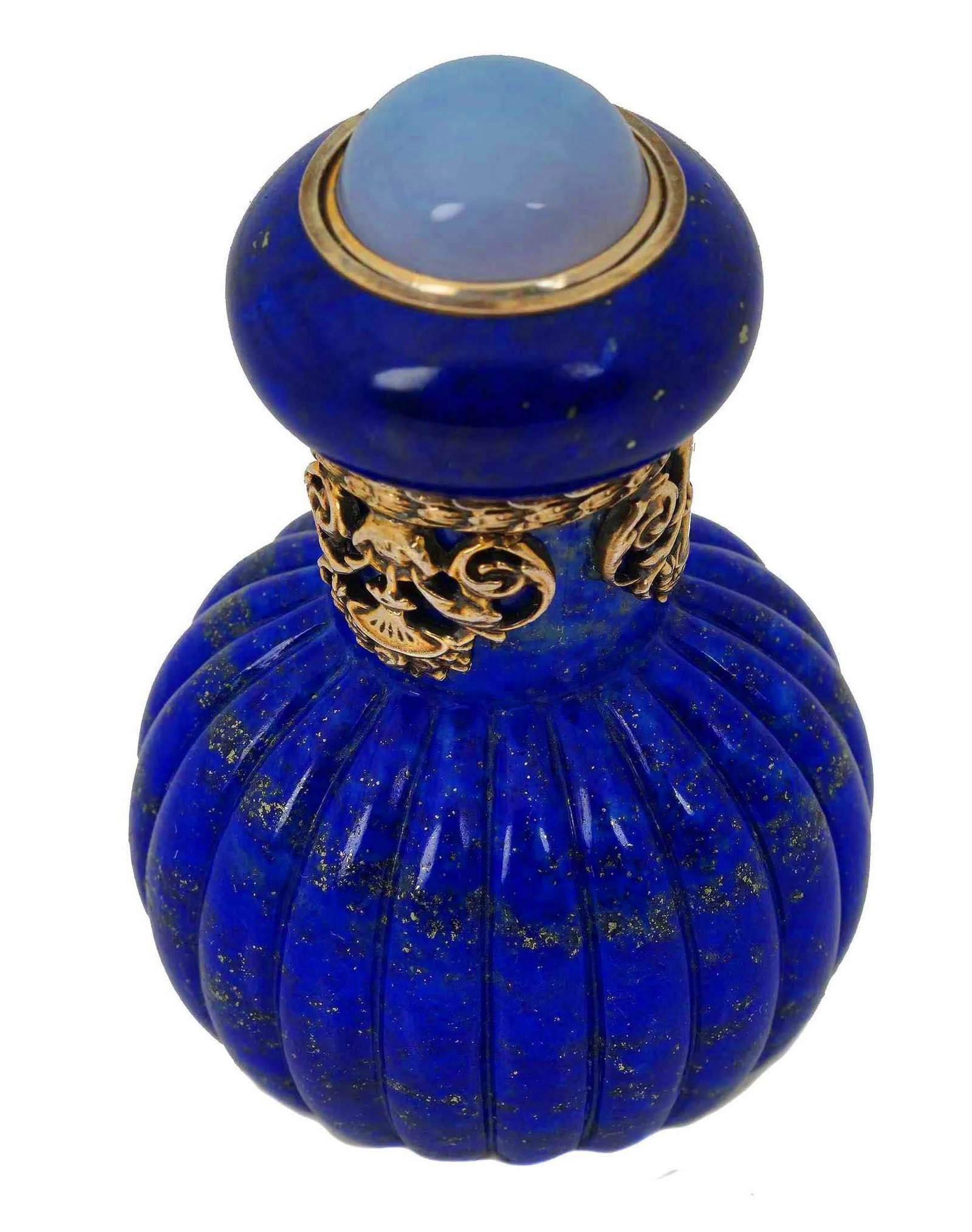 H.WIGSTROM - RUSSIAN LAPIS LAZULI & GILT SILVER PERFUME BOTTLE WITH GEMSTONE STOPPER (1 of 13)