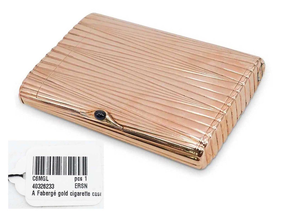 FABERGE - GOLD RUSSIAN IMPERIAL CIGARETTE CASE WITH SAPPHIRE THUMB PIECE FROM SOTHEBY'S (1 of 12)