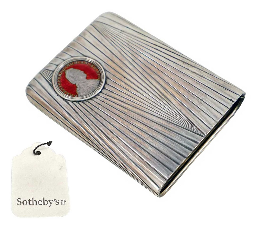 FABERGE - SILVER RUSSIAN IMPERIAL CIGARETTE CASE WITH DIAMOND & CATHERINE II COIN FROM SOTHEBY'S (1 of 14)