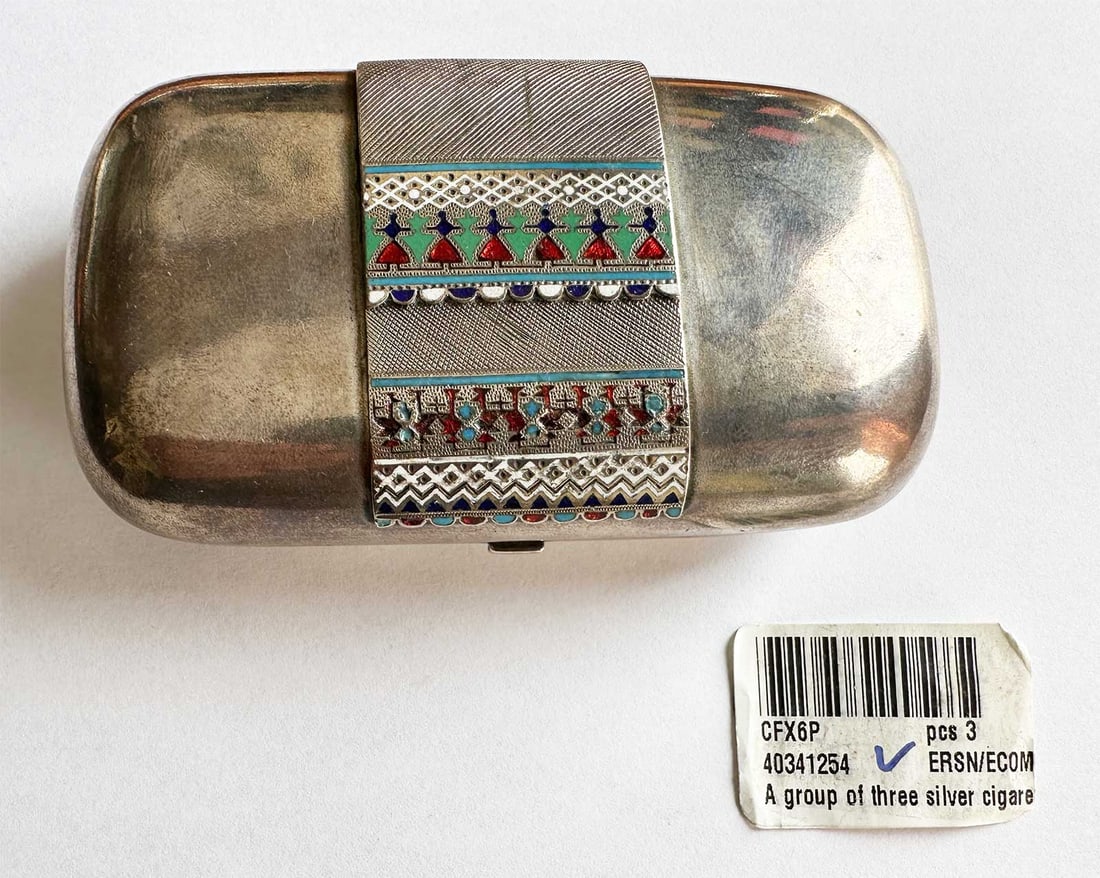 RUSSIAN IMPERIAL SILVER CHAMPLEVE ENAMEL CIGARETTE CASE FROM SOTHEBY'S: No Reserve! Limited-Time Price Reduction! RARE RUSSIAN IMPERIAL SILVER CHAMPLEVE ENAMEL CIGARETTE CASE FROM SOTHEBY'S An elegant Russian Imperial silver cigarette case from St. Petersburg featuring ex
