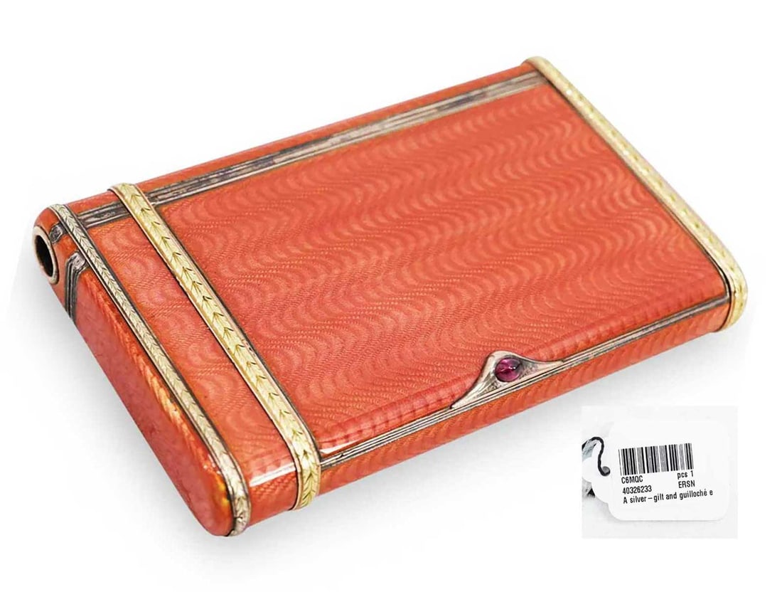FABERGE - RARE RUSSIAN SILVER GUILLOCHE ENAMEL CIGARETTE CASE WITH RUBY THUMBPIECE FROM SOTHEBY'S (1 of 12)