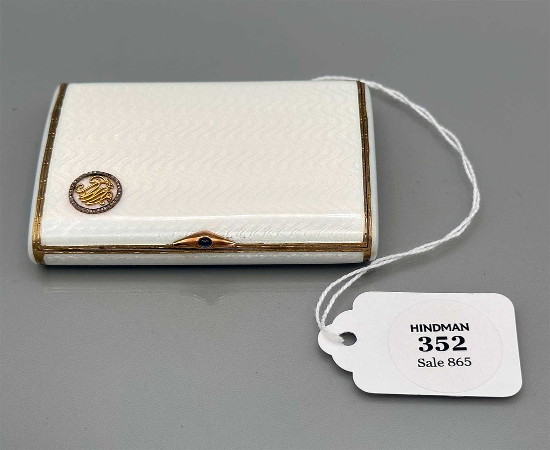 RARE RUSSIAN GUILLOCHE ENAMEL GOLD, SILVER & DIAMOND CIGARETTE CASE WITH GOLD MONOGRAM (1 of 19)