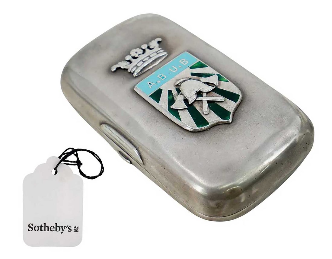 RARE RUSSIAN SILVER ENAMELED CIGARETTE CASE WITH HERALDIC CREST FROM SOTHEBY'S: No Reserve! Limited-Time Price Reduction! RARE RUSSIAN SILVER ENAMELED CIGARETTE CASE WITH HERALDIC CREST FROM SOTHEBY'S An exceptional Russian silver cigarette case from St. Petersburg featuring an o