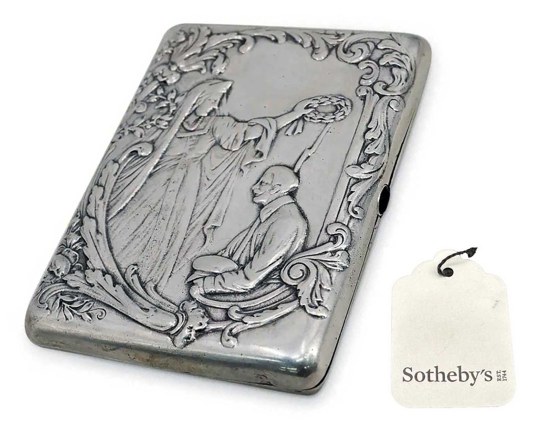 RARE RUSSIAN IMPERIAL MILITARY SILVER CIGARETTE CASE WITH RED CABOCHON FROM SOTHEBY'S: No Reserve! Limited-Time Price Reduction! RARE RUSSIAN IMPERIAL MILITARY SILVER CIGARETTE CASE WITH RED CABOCHON FROM SOTHEBY'S A fine antique Russian Imperial silver cigarette case crafted in an eleg