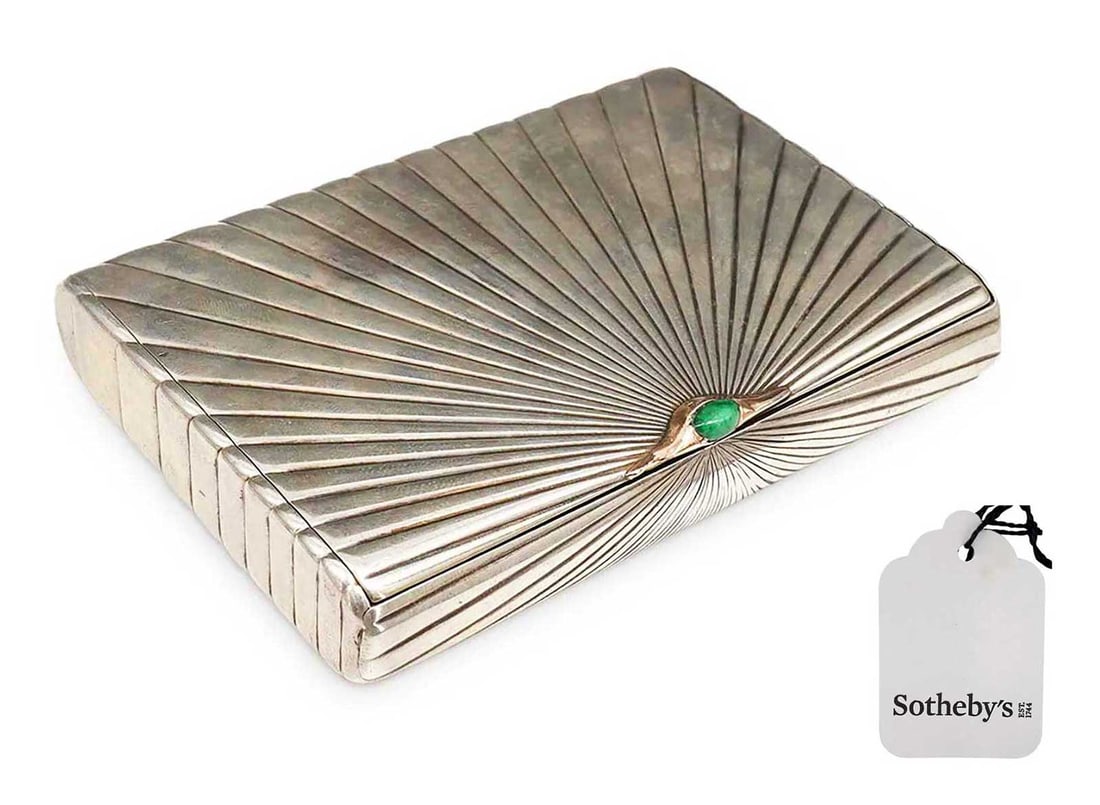 RARE RUSSIAN IMPERIAL GOLD-MOUNTED SILVER CIGARETTE CASE WITH GEMSTONE THUMBPIECE FROM SOTHEBY'S (1 of 18)