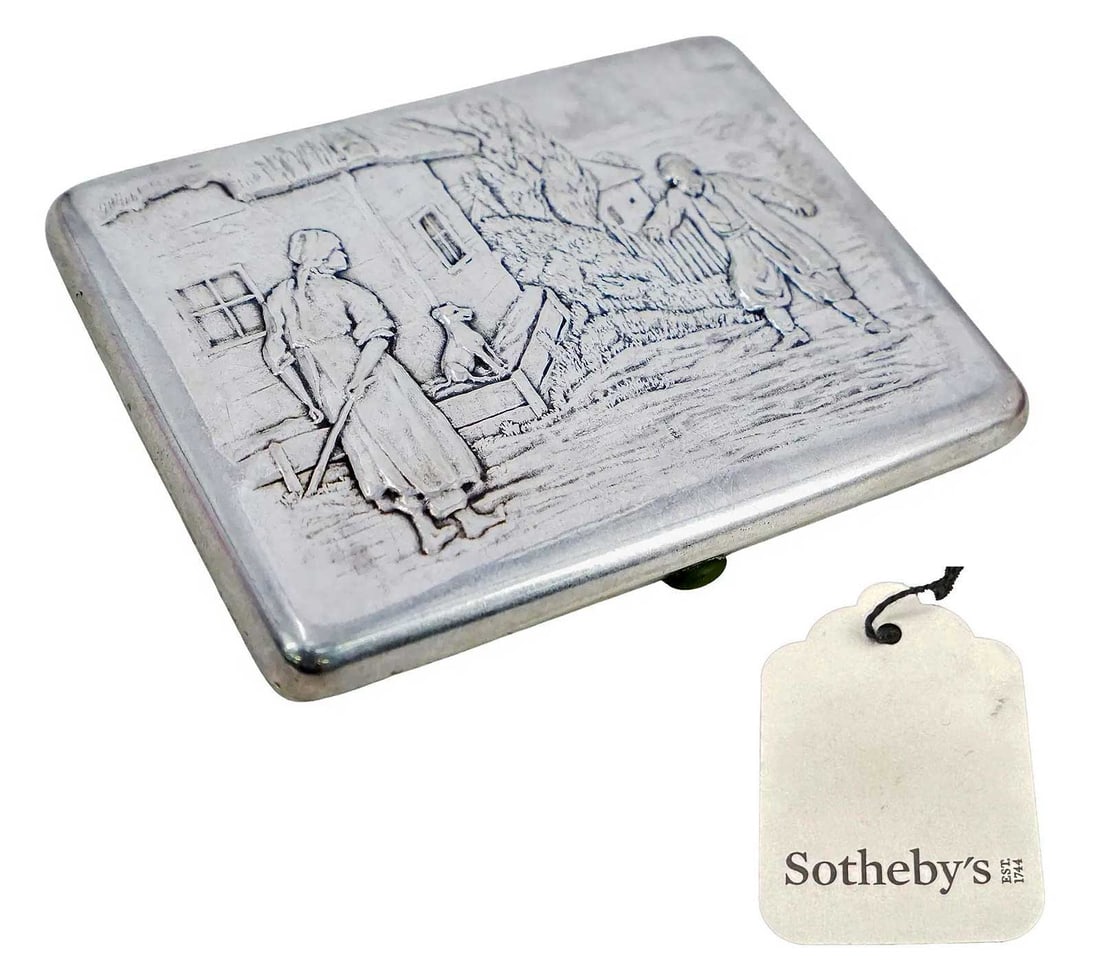 RUSSIAN SILVER CIGARETTE CASE WITH FIGURAL GENRE SCENE FROM SOTHEBY'S (1 of 13)