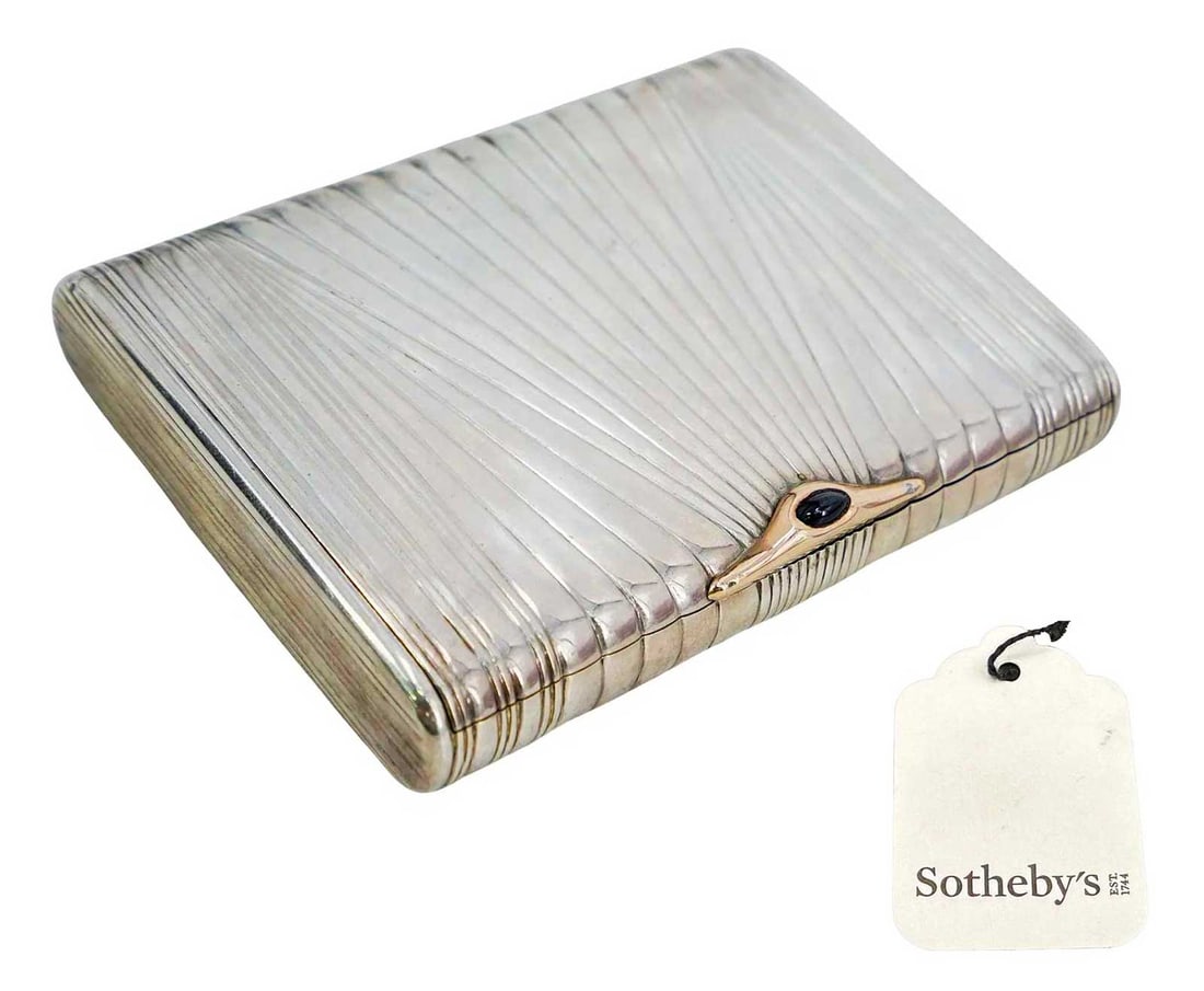 RARE RUSSIAN IMPERIAL SILVER CIGARETTE CASE WITH SAPPHIRE CABOCHON FROM SOTHEBY'S (1 of 12)