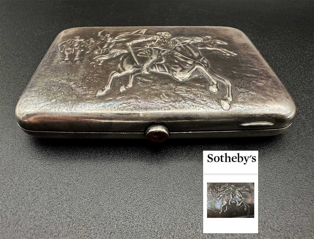 EXTREMELY RARE RUSSIAN SOVIET SILVER CIGARETTE CASE FROM SOTHEBY'S CIRCA 1930s WITH RED ARMY CAVALRY (1 of 14)