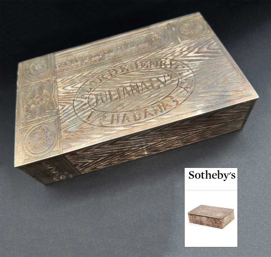 SOTHEBY'S - RUSSIAN IMPERIAL TROMPE L'OEIL SILVER TABLE CIGAR BOX CIRCA 1900 (1 of 19)