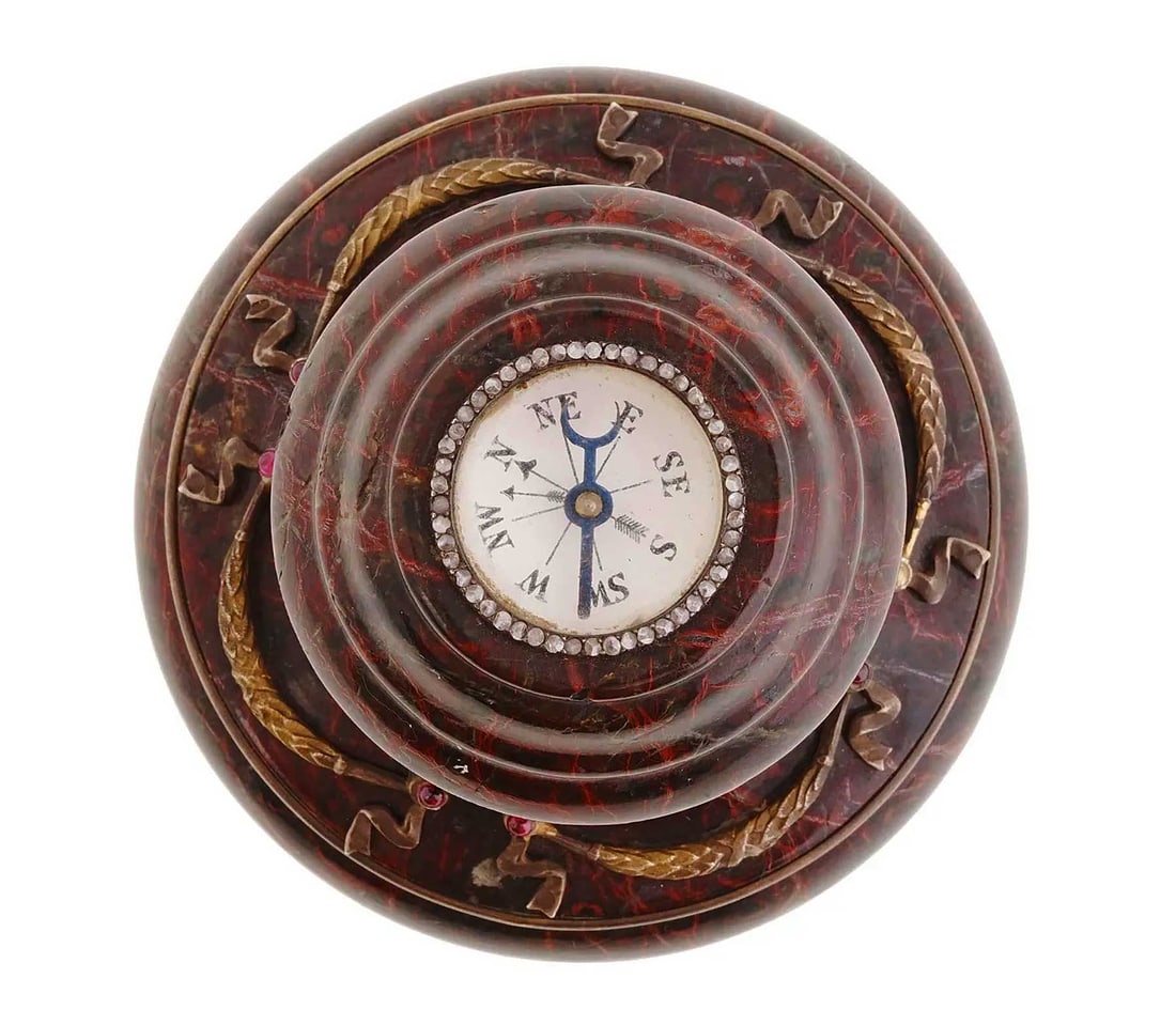 RUSSIAN SILVER COMPASS WITH DIAMONDS RHODONITE AND RUBY CABOCHONS (1 of 12)