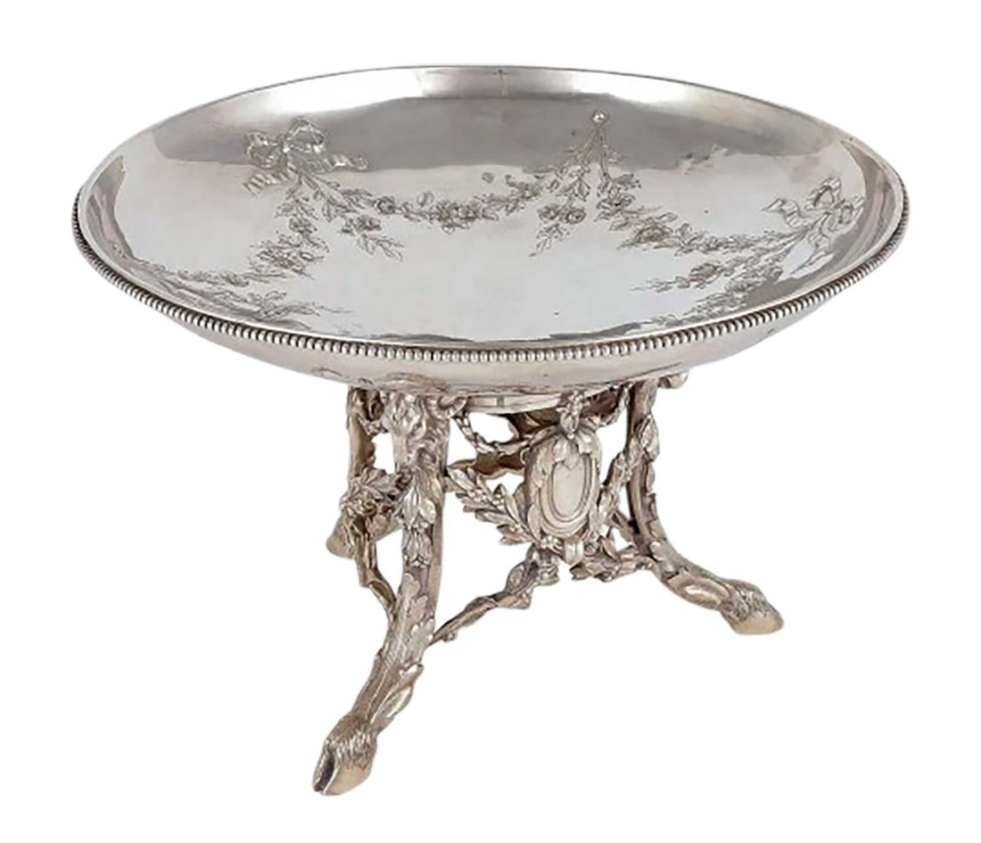 LARGE RUSSIAN SILVER COMPOTE CENTERPIECE 1851 WITH RAM'S HEAD LEGS AND FLORAL DECORATION (1 of 10)